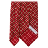 Viola Milano - Diamond Pattern 3-Fold Selftipped Silk Tie - Red Mix - Handmade in Italy - Luxury Exclusive Collection