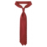 Viola Milano - Diamond Pattern 3-Fold Selftipped Silk Tie - Red Mix - Handmade in Italy - Luxury Exclusive Collection