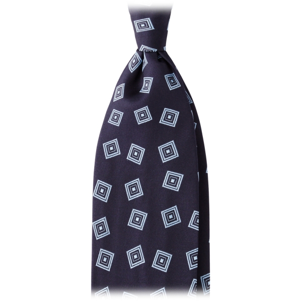 Viola Milano - Diamond Pattern Handrolled Woven Silk Tie - Navy/Sea - Handmade in Italy - Luxury Exclusive Collection