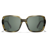 Chanel - Occhiali da Sole Quadrati - Verde Tartaruga Verde Polarizzate - Chanel Eyewear