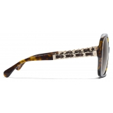 Chanel - Occhiali da Sole Quadrati - Tartaruga Scuro Marrone Sfumate - Chanel Eyewear