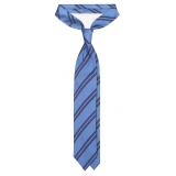 Viola Milano - Fina Stripe 3-Fold Grenadine Tie - Blue Mix - Handmade in Italy - Luxury Exclusive Collection