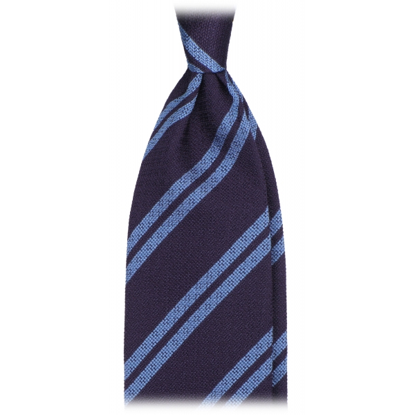 Viola Milano - Fina Stripe 3-Fold Grenadine Tie - Navy/Blue - Handmade in Italy - Luxury Exclusive Collection