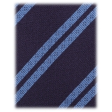 Viola Milano - Fina Stripe 3-Fold Grenadine Tie - Navy/Blue - Handmade in Italy - Luxury Exclusive Collection