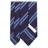 Viola Milano - Fina Stripe 3-Fold Grenadine Tie - Navy/Blue - Handmade in Italy - Luxury Exclusive Collection