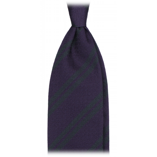 Viola Milano - Fina Stripe Cravatta 3 Pieghe Grenadine - Navy/Foresta - Handmade in Italy - Luxury Exclusive Collection