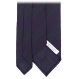 Viola Milano - Fina Stripe Cravatta 3 Pieghe Grenadine - Navy/Foresta - Handmade in Italy - Luxury Exclusive Collection