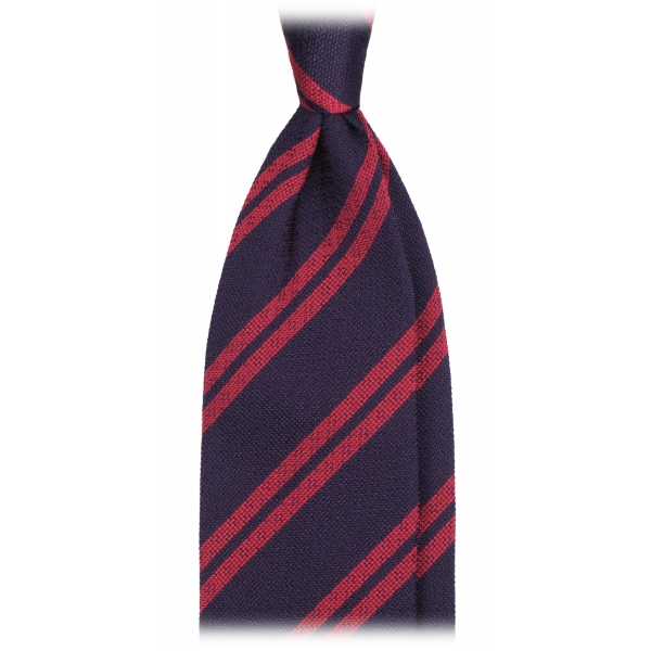 Viola Milano - Fina Stripe 3-Fold Grenadine Tie - Navy/Red - Handmade in Italy - Luxury Exclusive Collection