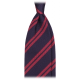 Viola Milano - Fina Stripe 3-Fold Grenadine Tie - Navy/Red - Handmade in Italy - Luxury Exclusive Collection