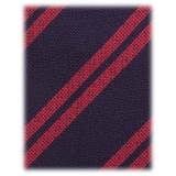 Viola Milano - Fina Stripe 3-Fold Grenadine Tie - Navy/Red - Handmade in Italy - Luxury Exclusive Collection
