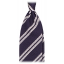 Viola Milano - Fina Stripe Cravatta 3 Pieghe Grenadine - Navy/Bianco - Handmade in Italy - Luxury Exclusive Collection