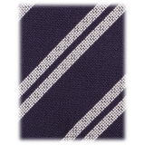 Viola Milano - Fina Stripe 3-Fold Grenadine Tie - Navy/White - Handmade in Italy - Luxury Exclusive Collection