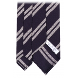 Viola Milano - Fina Stripe Cravatta 3 Pieghe Grenadine - Navy/Bianco - Handmade in Italy - Luxury Exclusive Collection