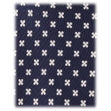 Viola Milano - Cravatta in Seta Italiana con Motivo Floreale - Navy/Bianco - Handmade in Italy - Luxury Exclusive Collection