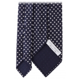 Viola Milano - Floral Pattern Selftipped Italian Silk Tie - Navy/White - Handmade in Italy - Luxury Exclusive Collection