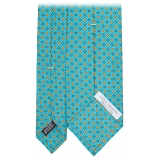 Viola Milano - Floral Pattern Selftipped Silk Tie - Turquoise - Handmade in Italy - Luxury Exclusive Collection