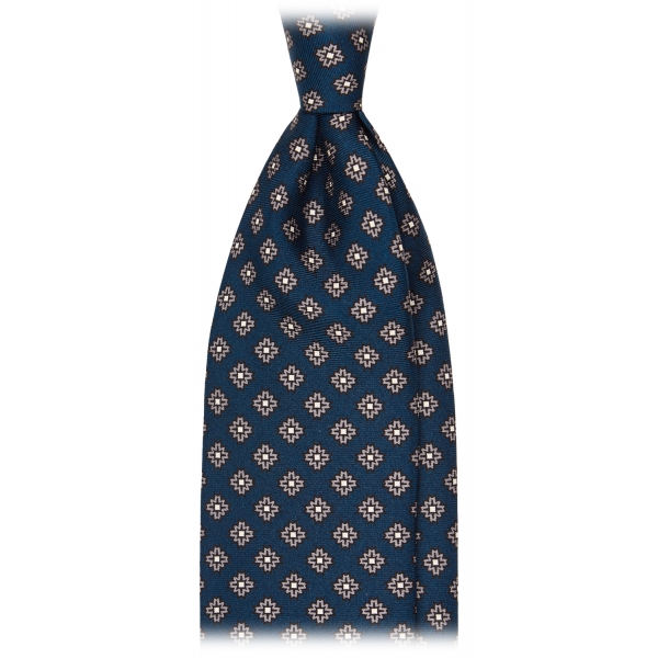 Viola Milano - Floral Pattern Selftipped Italian Silk Tie - Navy/Grey - Handmade in Italy - Luxury Exclusive Collection