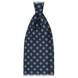 Viola Milano - Floral Pattern Selftipped Italian Silk Tie - Navy/Grey - Handmade in Italy - Luxury Exclusive Collection