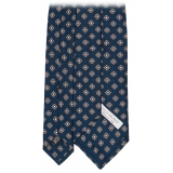 Viola Milano - Floral Pattern Selftipped Italian Silk Tie - Navy/Grey - Handmade in Italy - Luxury Exclusive Collection