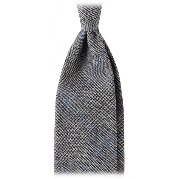 Viola Milano - Fox Brothers Prince of Wales Wool Tie - Grey/Blue - Handmade in Italy - Luxury Exclusive Collection