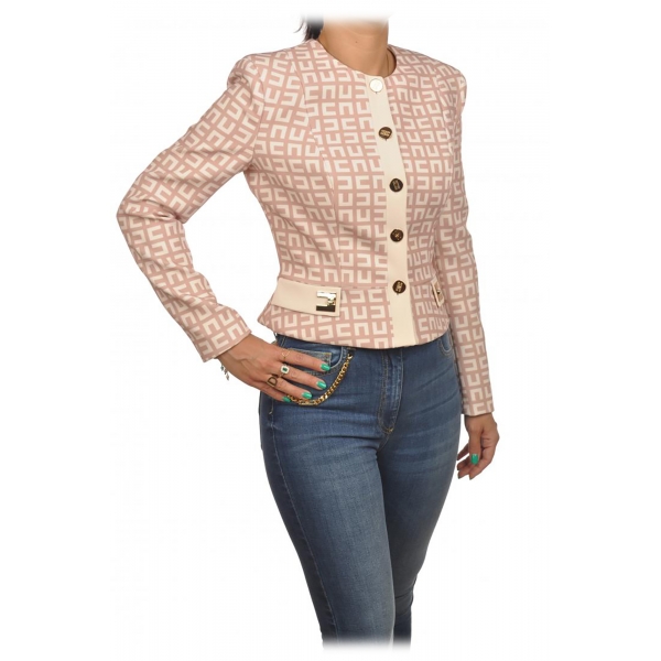 Elisabetta Franchi - Jacket in Two-Tone Monogram Pattern - Pink/Cream - Jacket - Made in Italy - Luxury Exclusive Collection