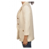 Elisabetta Franchi - Tweed Double-Breasted Blazer - Cream - Jacket - Made in Italy - Luxury Exclusive Collection