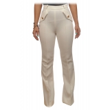 Elisabetta Franchi - Flared Leg Pants with Gold Buttons - Cream - Trousers - Made in Italy - Luxury Exclusive Collection