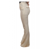 Elisabetta Franchi - Flared Leg Pants with Gold Buttons - Cream - Trousers - Made in Italy - Luxury Exclusive Collection