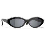 Chanel - Oval Sunglasses - Black White Gray - Chanel Eyewear