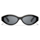 Chanel - Oval Sunglasses - Black White Gray - Chanel Eyewear