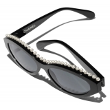 Chanel - Oval Sunglasses - Black White Gray - Chanel Eyewear