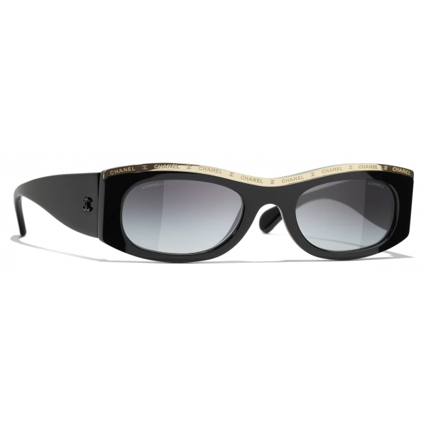 Chanel - Rectangular Sunglasses - Black Gold Gray - Chanel Eyewear