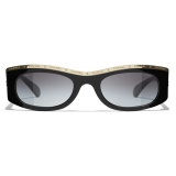 Chanel - Occhiali da Sole Rettangolari - Nero Oro Grigio - Chanel Eyewear