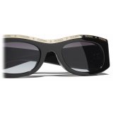 Chanel - Occhiali da Sole Rettangolari - Nero Oro Grigio - Chanel Eyewear