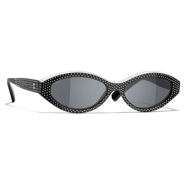 Chanel - Occhiali da Sole Ovali - Bianco Nero Grigio - Chanel Eyewear