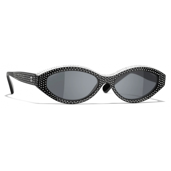 Chanel - Oval Sunglasses - Black White Gray - Chanel Eyewear