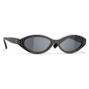 Chanel - Occhiali da Sole Ovali - Bianco Nero Grigio - Chanel Eyewear