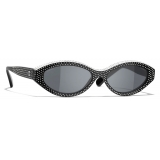 Chanel - Occhiali da Sole Ovali - Bianco Nero Grigio - Chanel Eyewear