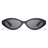 Chanel - Occhiali da Sole Ovali - Bianco Nero Grigio - Chanel Eyewear