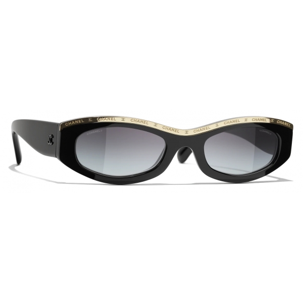 Chanel - Occhiali da Sole Ovali - Nero Oro Grigio - Chanel Eyewear