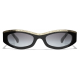 Chanel - Occhiali da Sole Ovali - Nero Oro Grigio - Chanel Eyewear