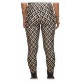 Elisabetta Franchi - Leggings with Logo Pattern - White/Black - Trousers - Made in Italy - Luxury Exclusive Collection