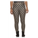 Elisabetta Franchi - Leggings with Logo Pattern - White/Black - Trousers - Made in Italy - Luxury Exclusive Collection