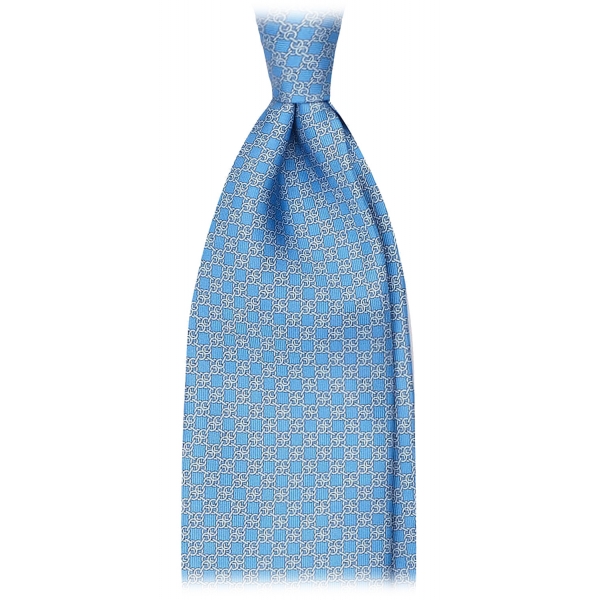 Viola Milano - Grid Chain Selftipped Italian Silk Tie - Light Blue - Handmade in Italy - Luxury Exclusive Collection