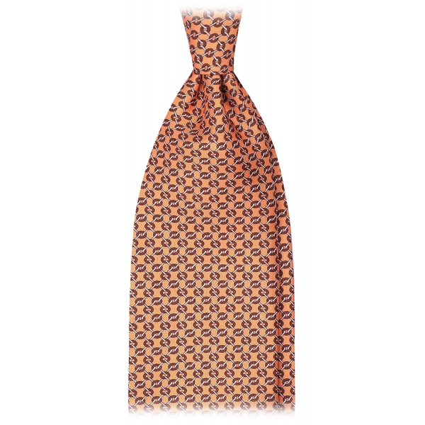 Viola Milano - Infiniti Chain Selftipped Italian Silk Tie - Orange - Handmade in Italy - Luxury Exclusive Collection