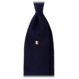 Viola Milano - Cravatta Bandiera Italiana in Cachemire Arrotolata - Navy - Handmade in Italy - Luxury Exclusive Collection