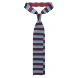 Viola Milano - Knitted Classic Stripe Silk Tie - Mare/Wine - Handmade in Italy - Luxury Exclusive Collection