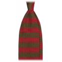 Viola Milano - Knitted Classic Stripe Silk Tie - Olive/Red - Handmade in Italy - Luxury Exclusive Collection