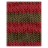 Viola Milano - Knitted Classic Stripe Silk Tie - Olive/Red - Handmade in Italy - Luxury Exclusive Collection