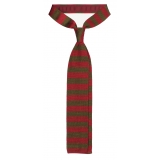 Viola Milano - Knitted Classic Stripe Silk Tie - Olive/Red - Handmade in Italy - Luxury Exclusive Collection